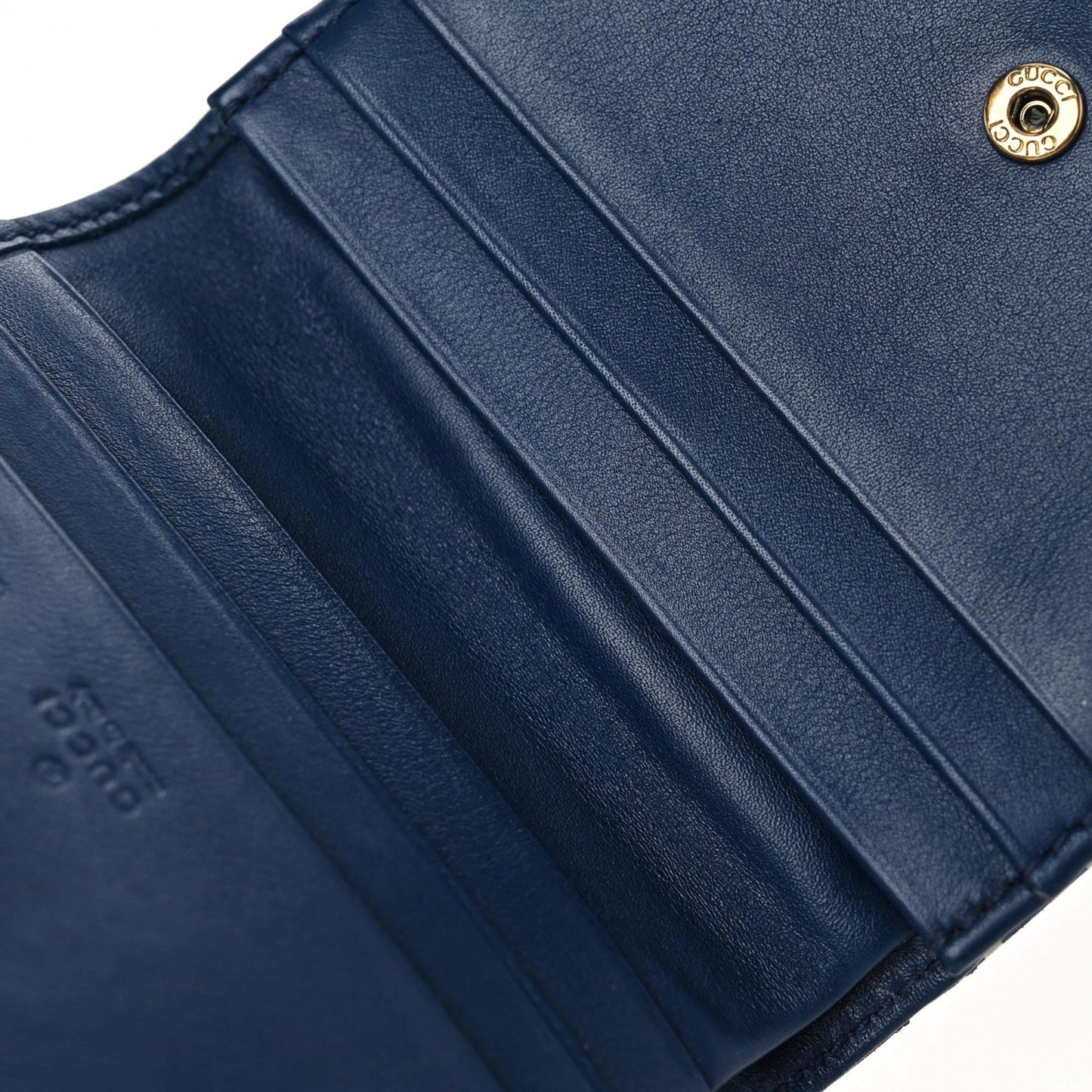 Calfskin Matelasse GucciGhost GG Marmont Card Case Blue Agata Hibiscus Red