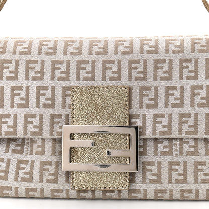 Fendi Metallic Jacquard Zucchino Suede Mini Mama Baguette Peltro Argento Sabbia 6 of 9