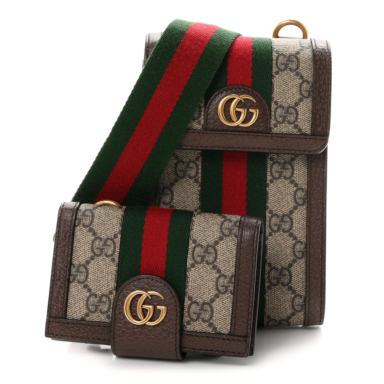 Gucci GG Supreme Monogram Web Mini Ophidia Crossbody Bag Detachable Wallet Beige Ebony 3 of 11