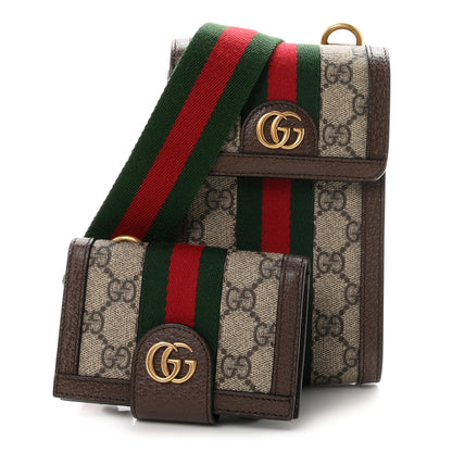 Gucci GG Supreme Monogram Web Mini Ophidia Crossbody Bag Detachable Wallet Beige Ebony 3 of 11