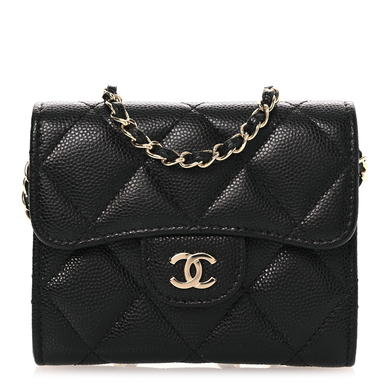 Chanel Caviar Quilted Flap Card Holder On Chain Black 1 of 11