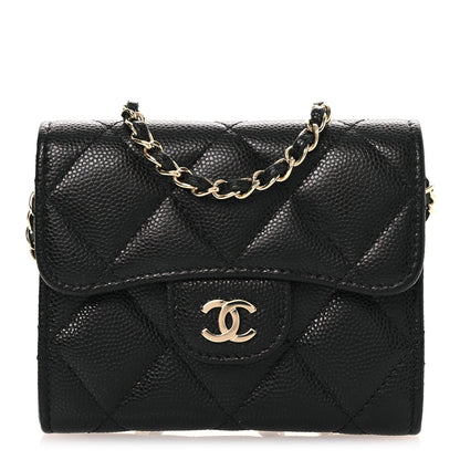 Chanel Caviar Quilted Flap Card Holder On Chain Black 1 of 11