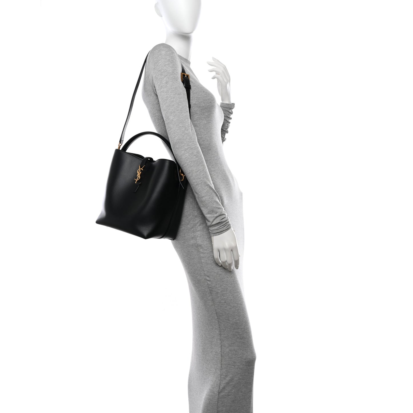 Smooth Shiny Calfskin Monogram Le 37 Bucket Bag Black