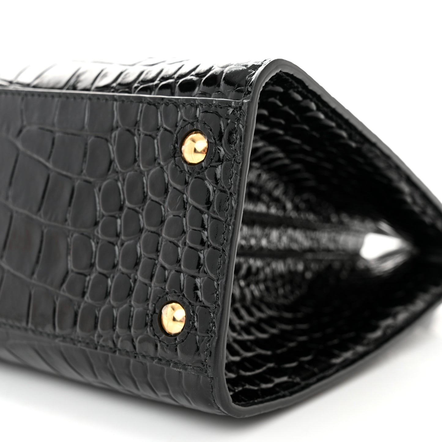 Crocodile Embossed Calfskin Mini Frances Tote Black