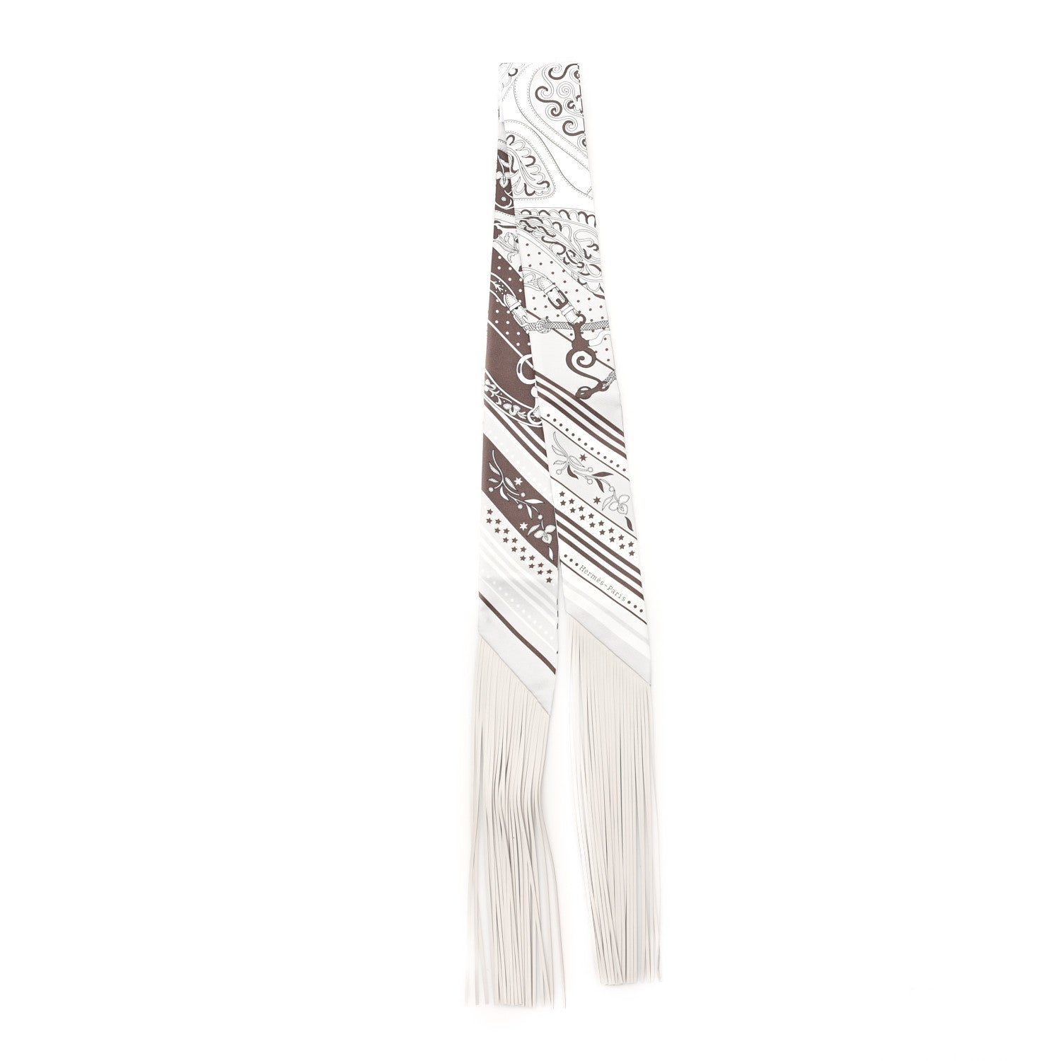 Hermes Silk Festival Des Amazones Bandana Fringed Twilly Craie Brun 2 of 4