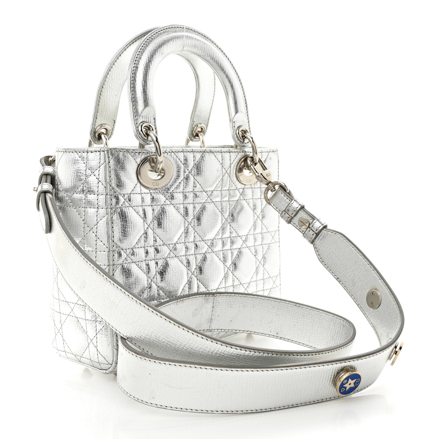 Christian Dior Metallic Grained Calfskin Cannage Small Lucky Badges My Lady Dior Silver 3 of 12