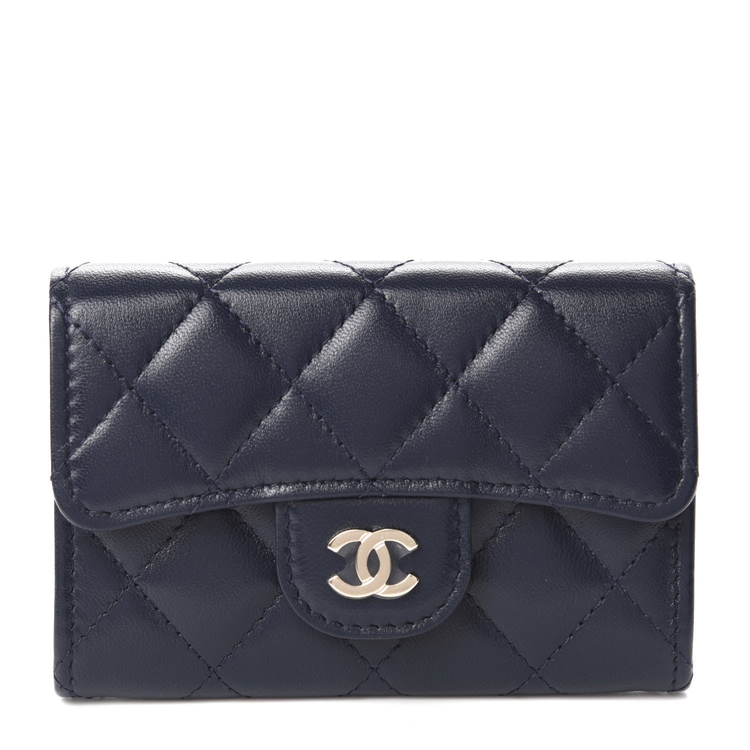 Chanel Lambskin Quilted Flap Card Holder Wallet Navy 1 of 9