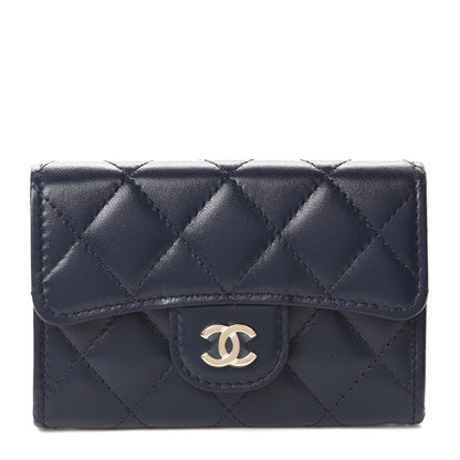 Chanel Lambskin Quilted Flap Card Holder Wallet Navy 1 of 9
