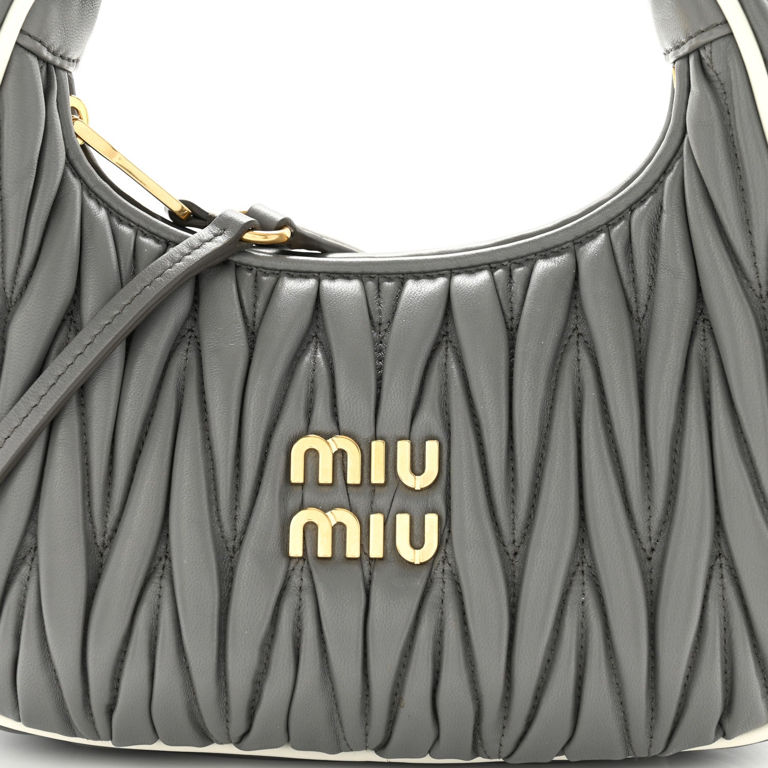 Miu Miu Nappa Matelasse Small Wander Hobo Marble Gray White 7 of 9