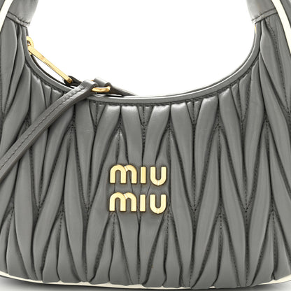 Miu Miu Nappa Matelasse Small Wander Hobo Marble Gray White 7 of 9