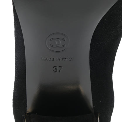 Chanel Suede CC Cap Toe Ankle Boots 37 Black 6 of 8