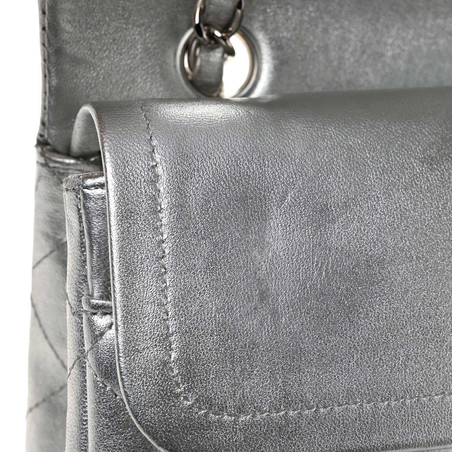 Chanel Metallic Lambskin Quilted Medium Double Flap Silver 11 of 11