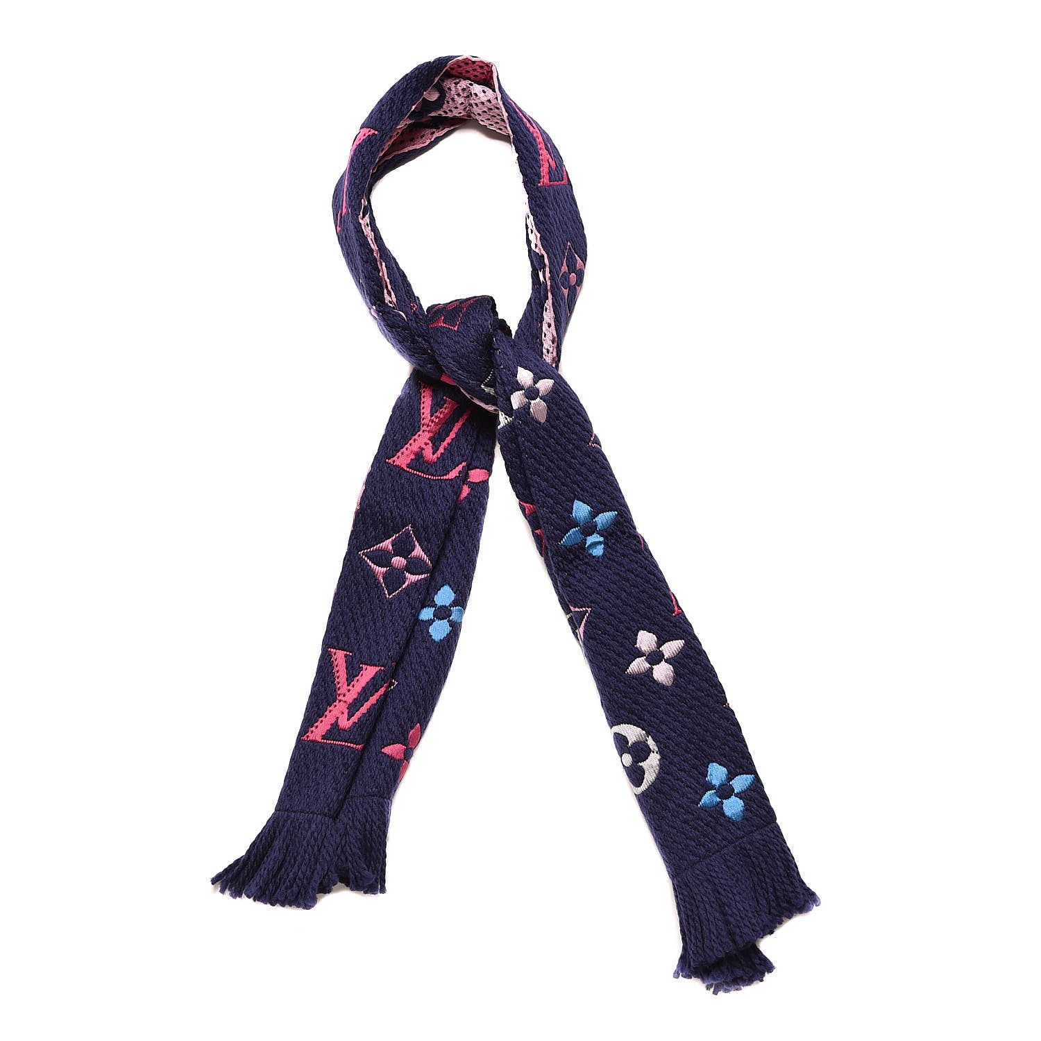 Louis Vuitton Wool Silk Rainbow Logomania Scarf Navy 1 of 4