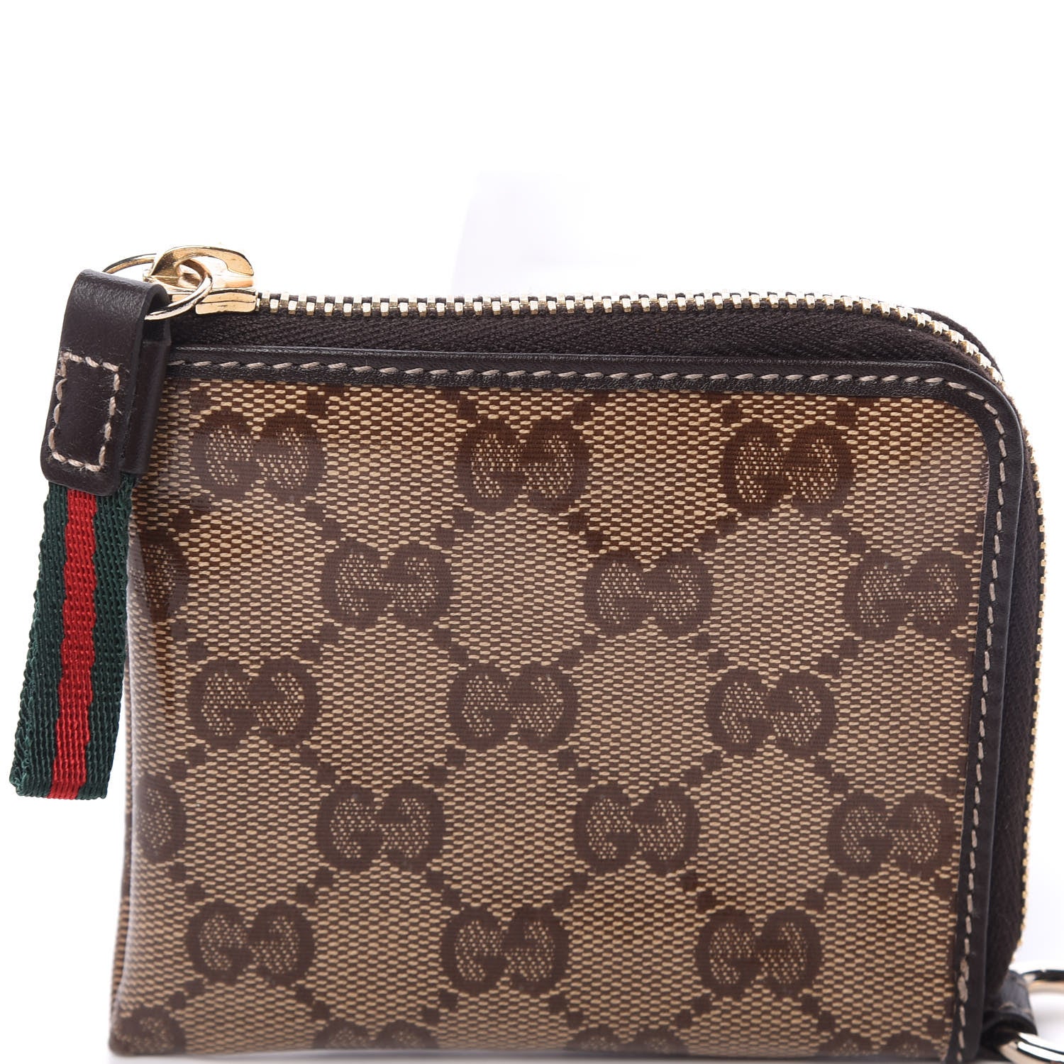 Gucci Crystal Monogram Zip Around Coin Purse Wallet Dark Brown 9 of 10