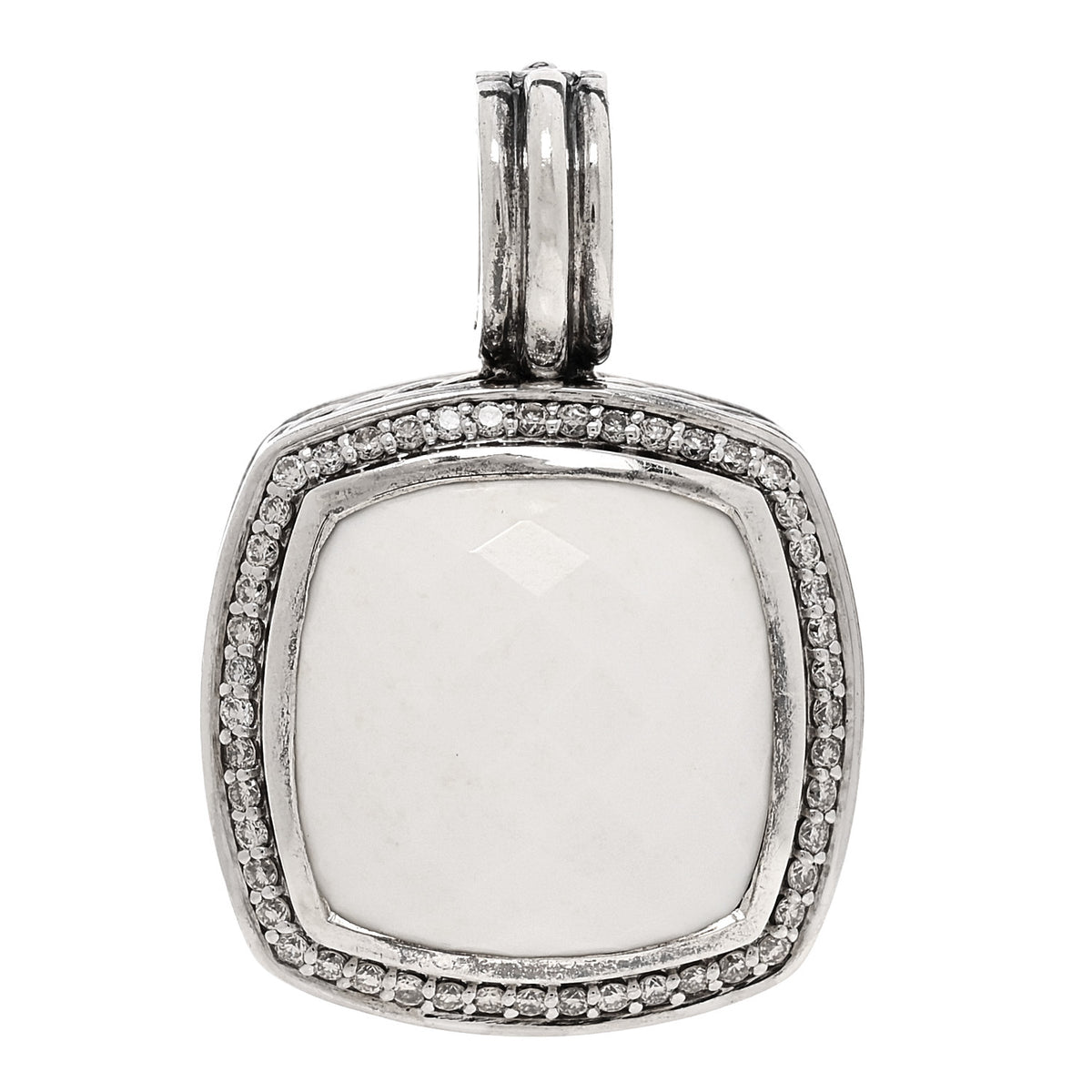 Sterling Silver Diamond White Agate 19mm Albion Enhancer Pendant