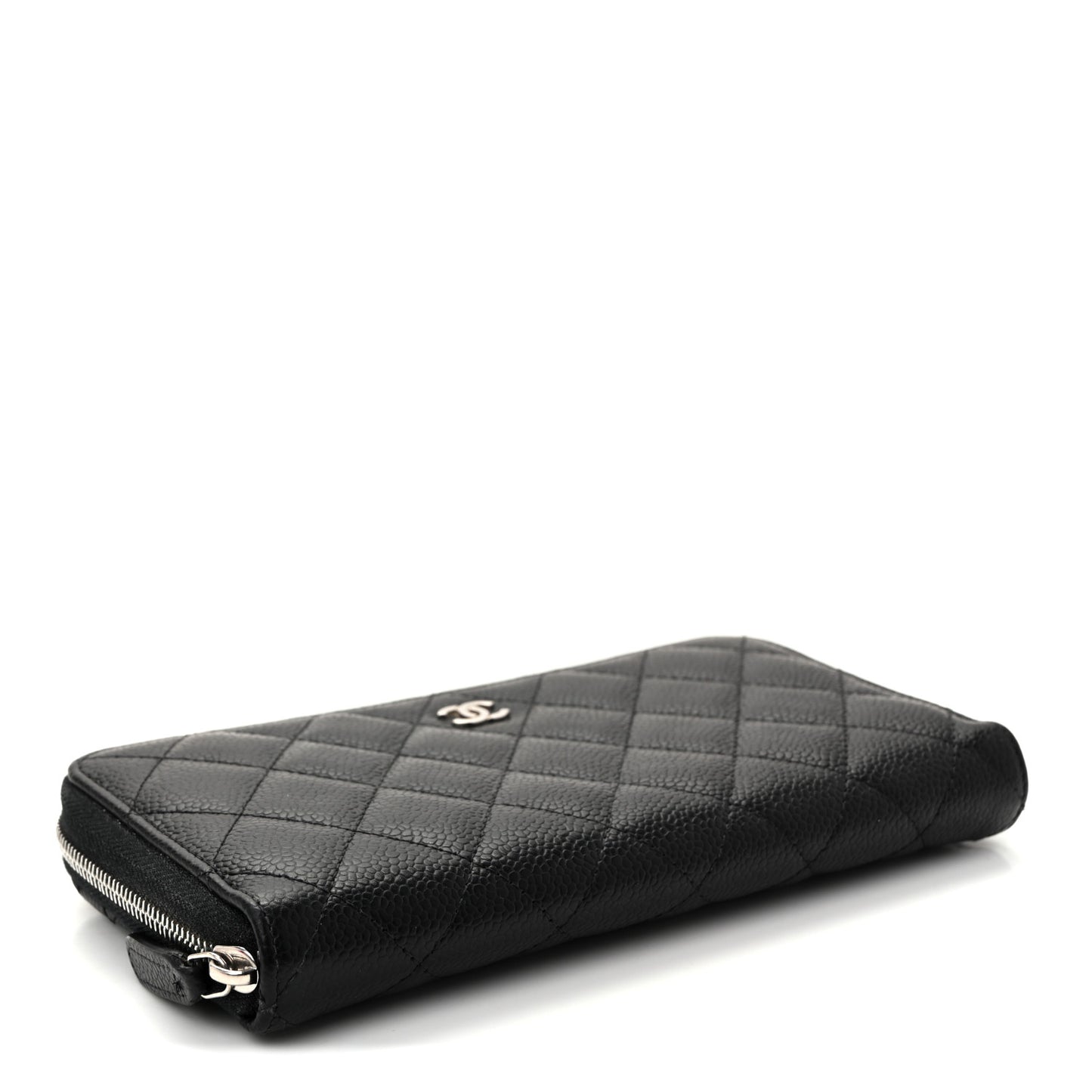 Caviar Quilted Large Gusset Zip Around Wallet Black