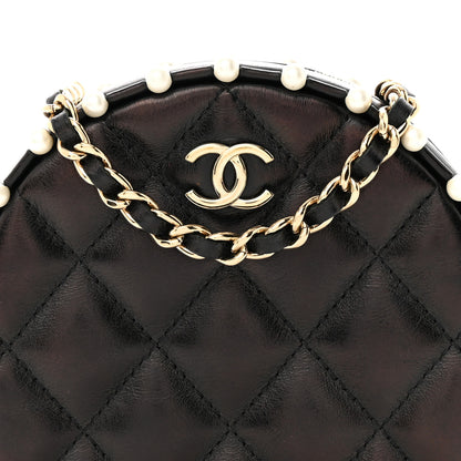 Chanel Calfskin Quilted Pearl Round Clutch With Chain Black 8 of 12