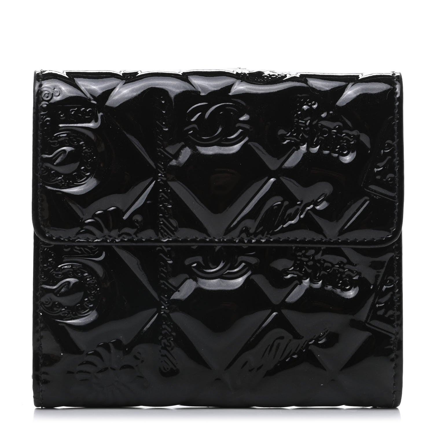 Chanel Patent Calfskin Lucky Symbols Compact French Flap Wallet Black 1 of 9