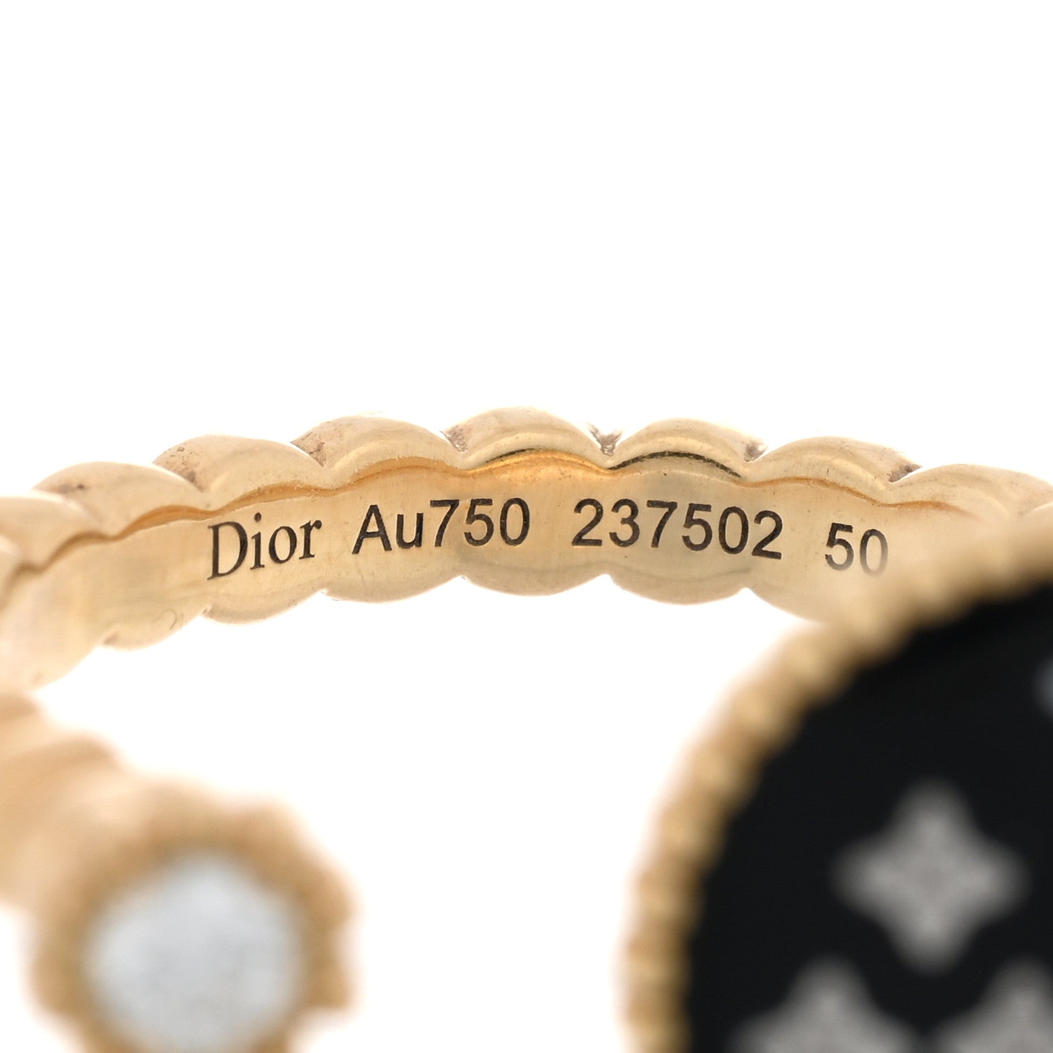 Christian Dior 18K Yellow Gold Diamond Onyx Mother of Pearl Rose Celeste Ring 50 5.25 4 of 4