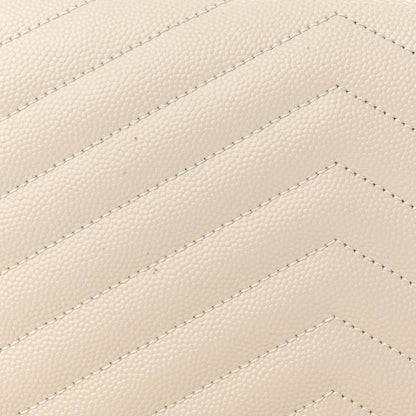 Saint Laurent Grain De Poudre Matelasse Chevron Monogram Chain Wallet Crema Soft 10 of 10