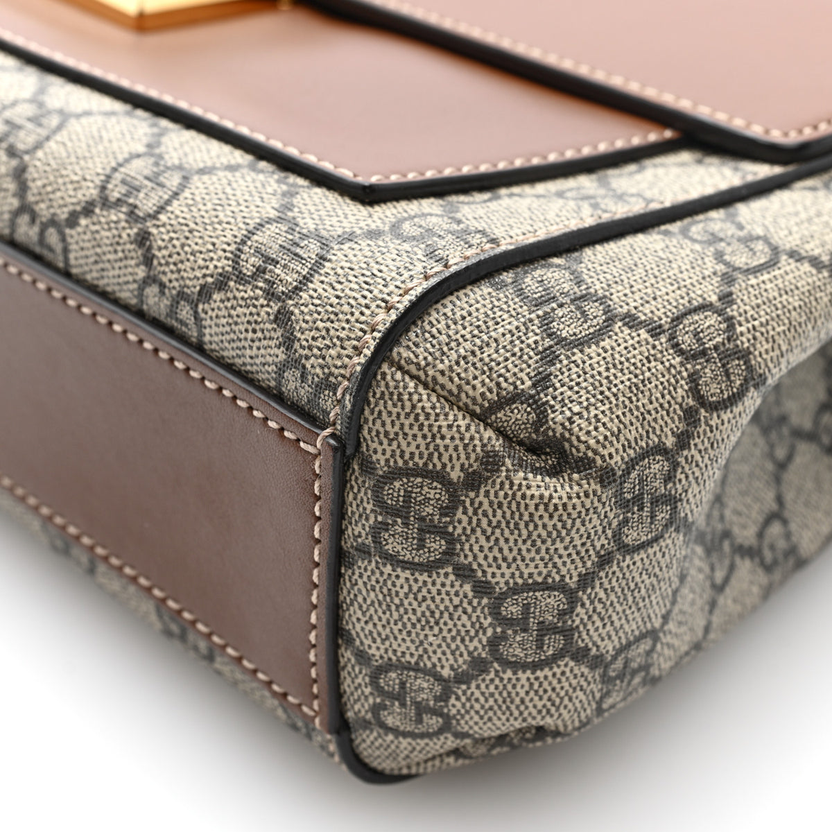 GG Supreme Monogram Calfskin Padlock Slip Pocket Shoulder Bag Beige Cuir