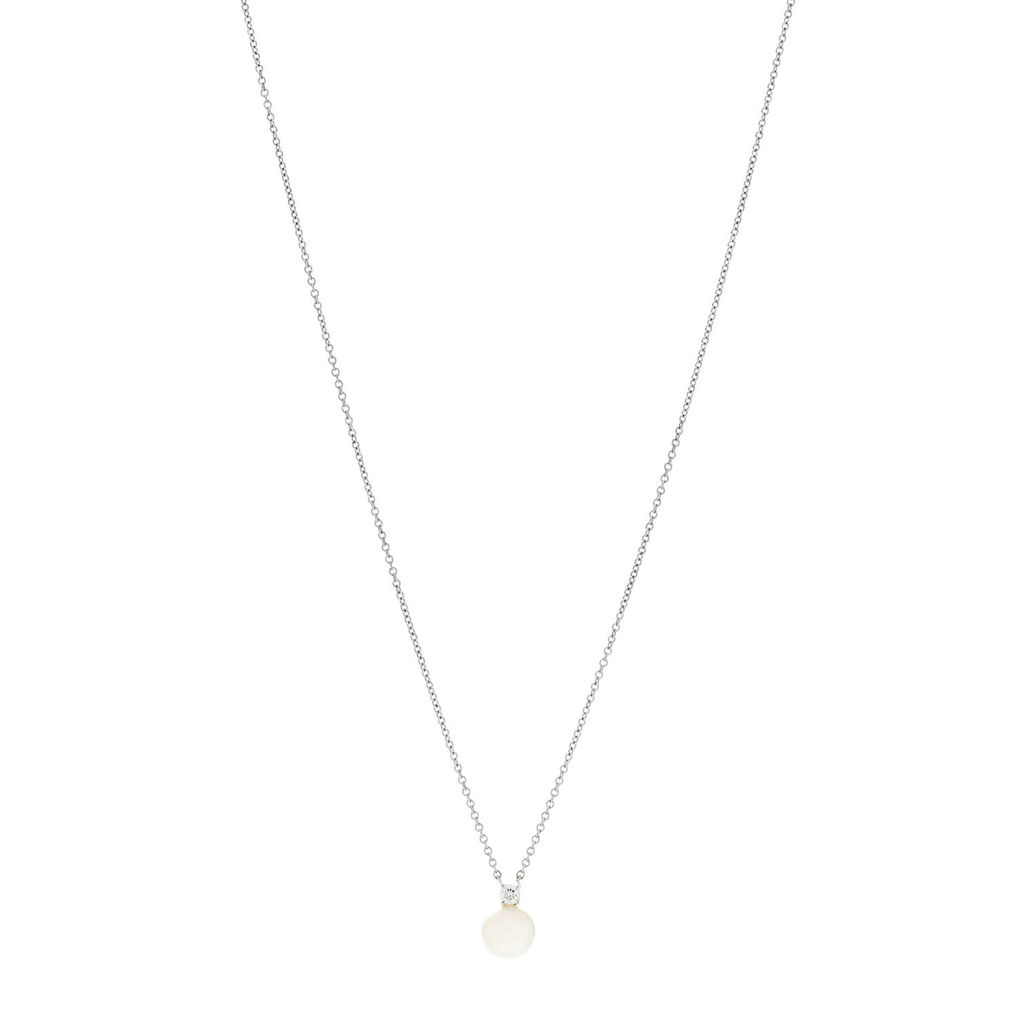 18K White Gold Diamond Cultured Pearl 6.5-7mm Tiffany Signature Pearls Pendant Necklace