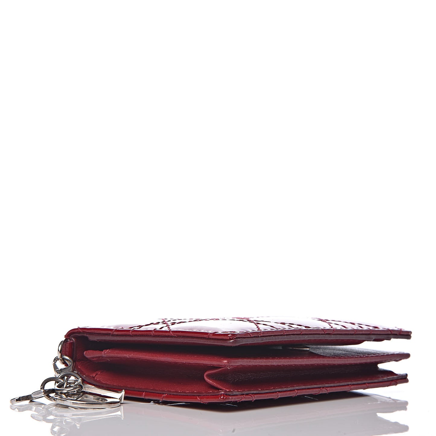 Patent Cannage Small Lady Dior Flap Card Holder Scarlet