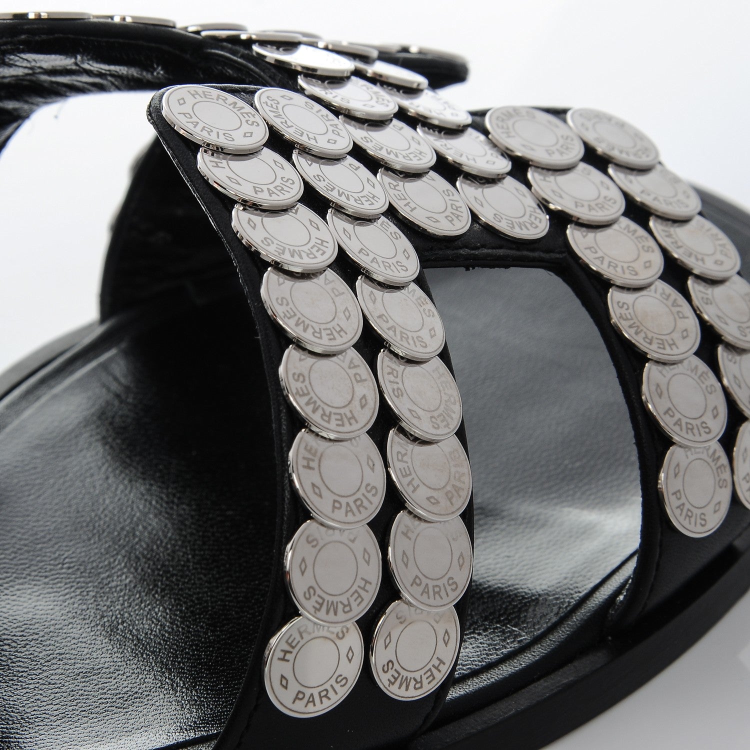 Hermes Box Clou De Selle Oran Sandals 38.5 Black 5 of 8