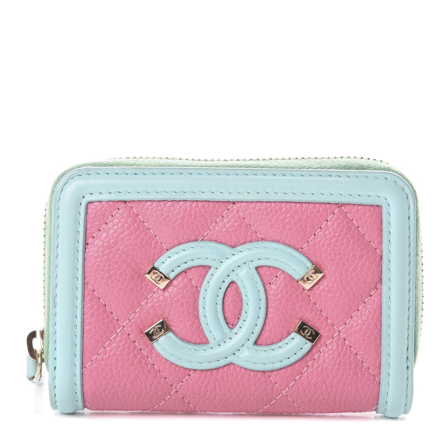 Caviar Quilted Filigree Coin Purse Pink Green Blue