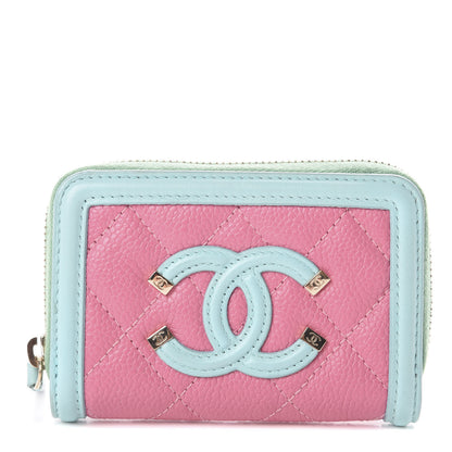 Chanel Caviar Quilted Filigree Coin Purse Pink Green Blue 1 of 6