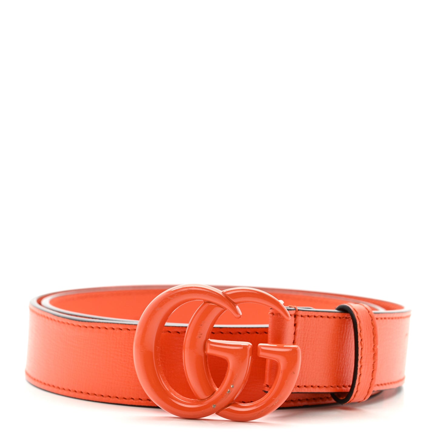 Azalea Calfskin Enamel Monochrome Double G Belt 90 36 Deep Orange