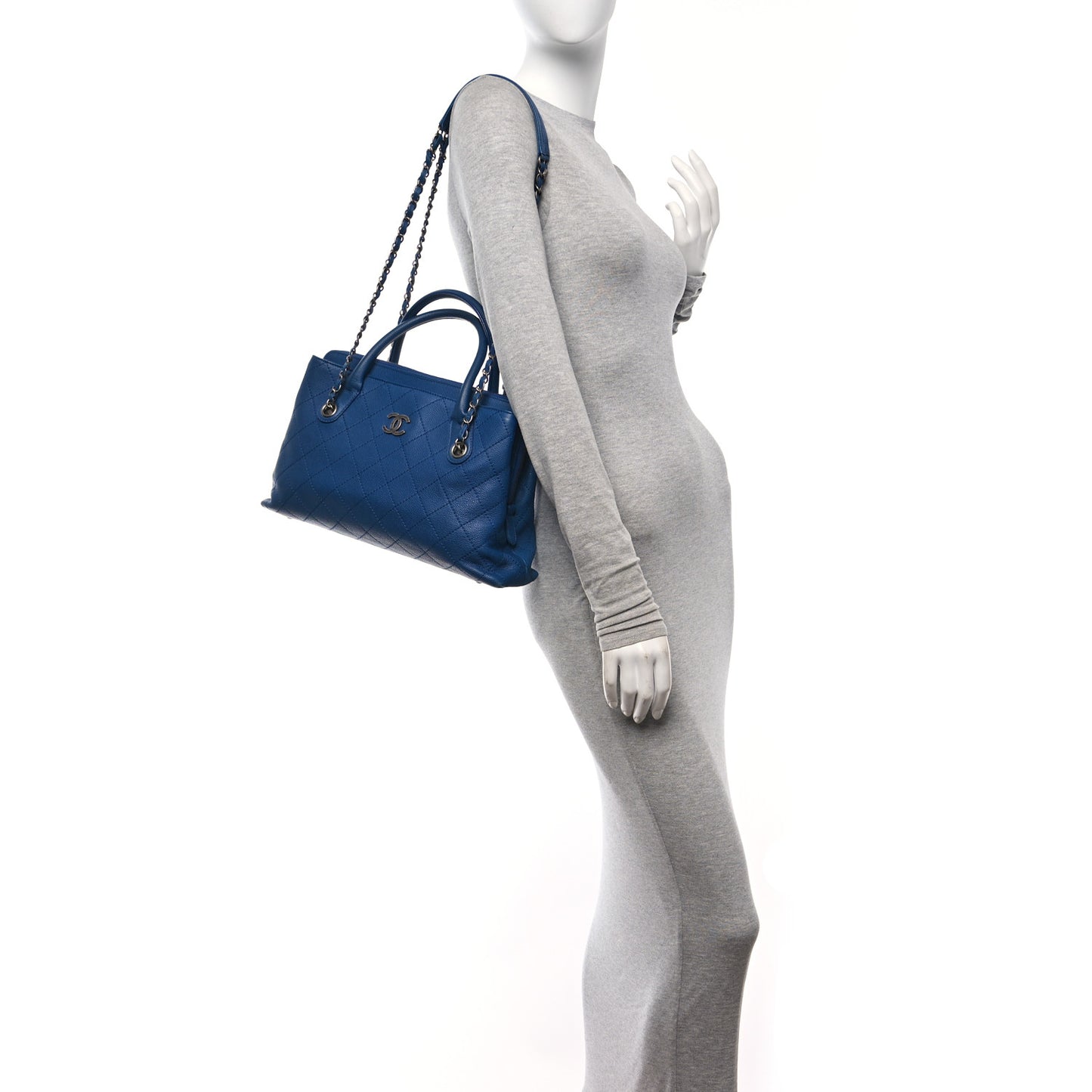 Grained Vegetal Calfskin Small Urban Shopping Tote Blue