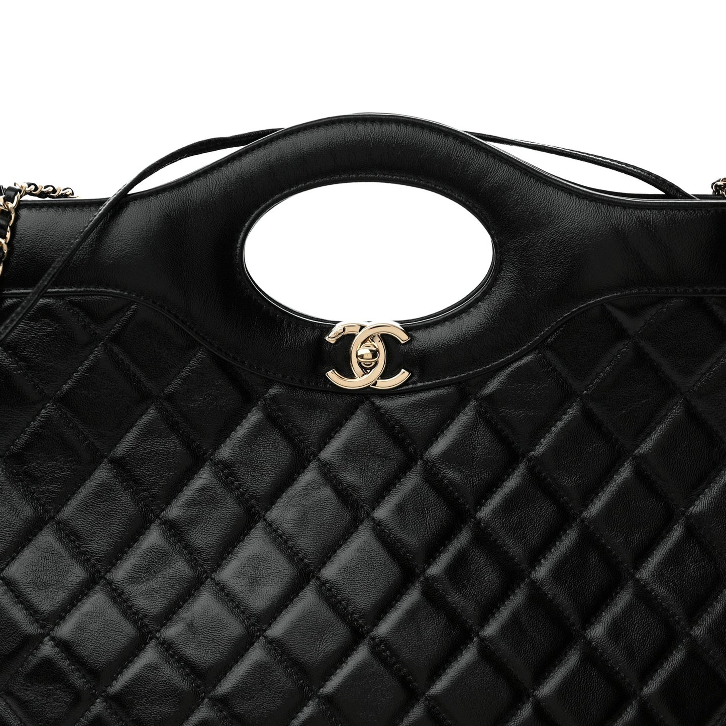 Shiny Lambskin Quilted 31 Shopping Bag Black