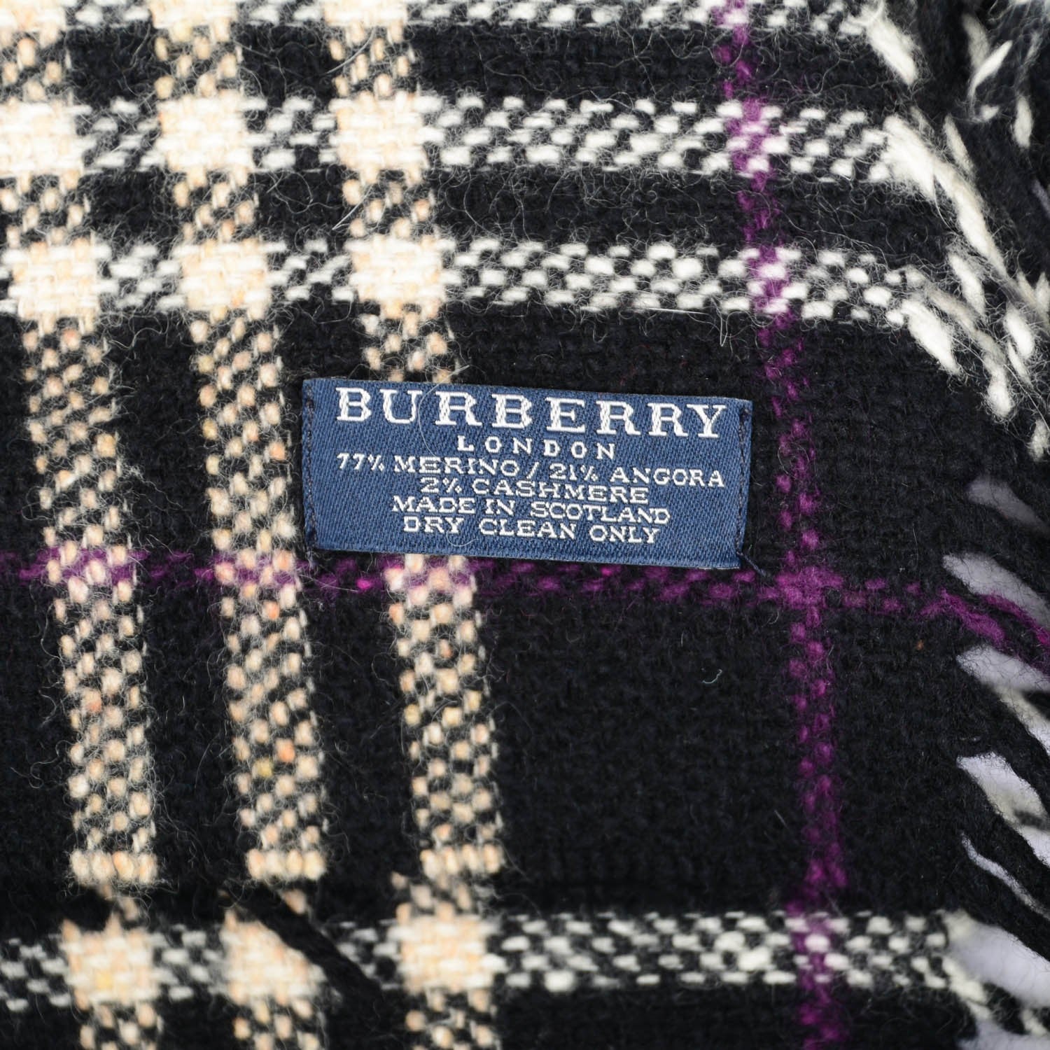 Burberry Cashmere Check Happy Fringe Scarf Black 4 of 4