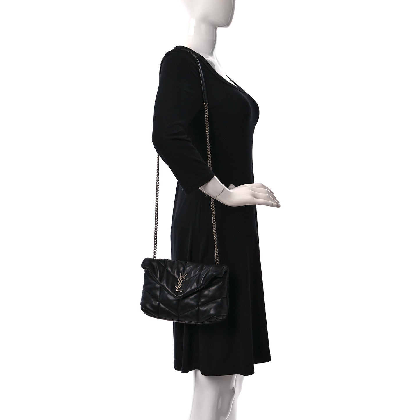 Lambskin Quilted Toy Loulou Puffer Monogram Chain Satchel Black
