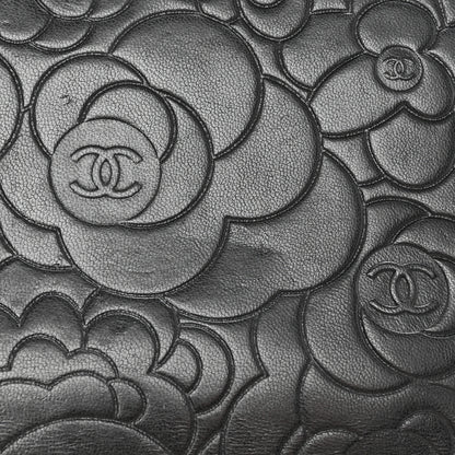 Chanel Lambskin Camellia Embossed Zip Around Organizer Wallet Black 14 of 16