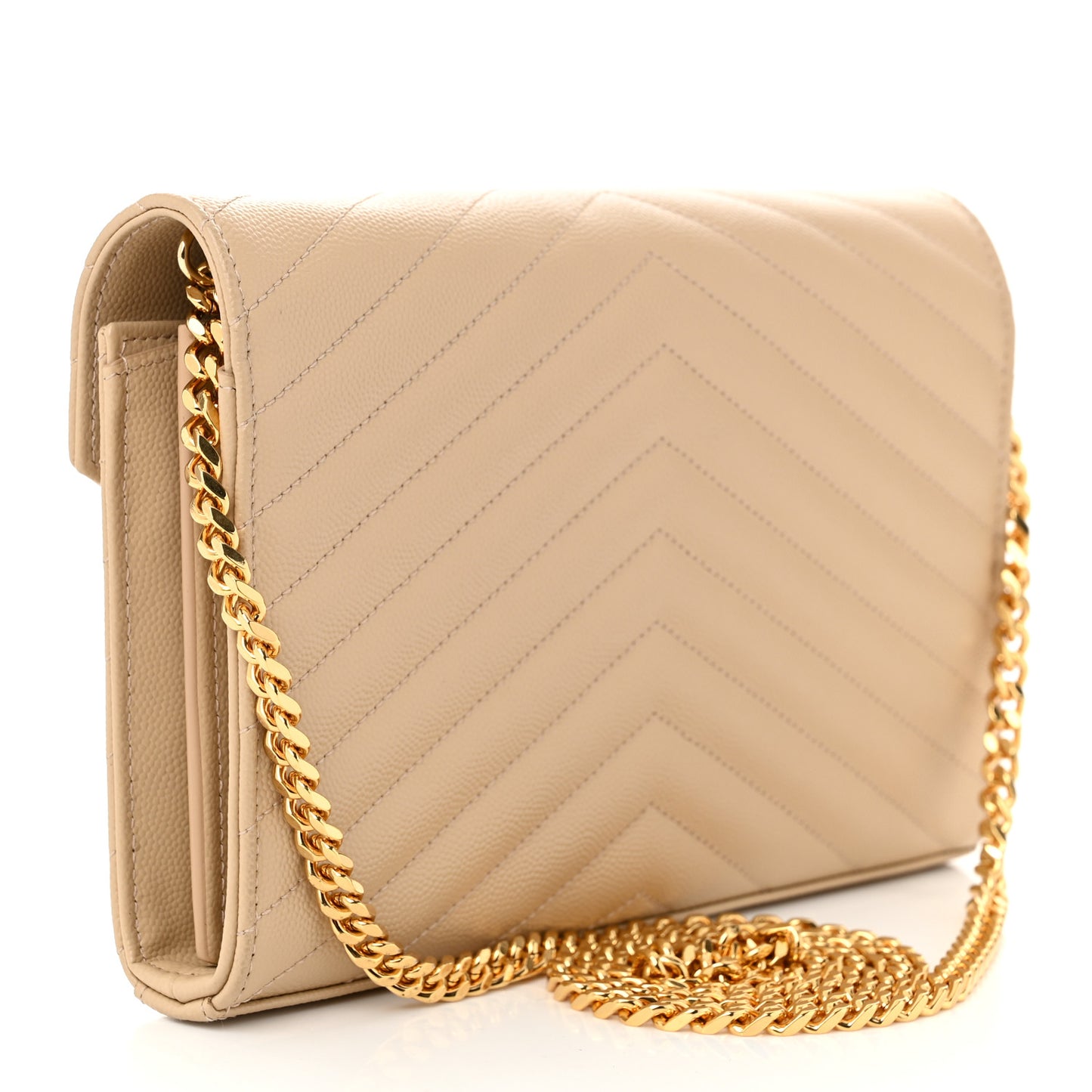 Grain De Poudre Matelasse Chevron Monogram Chain Wallet Nude Powder