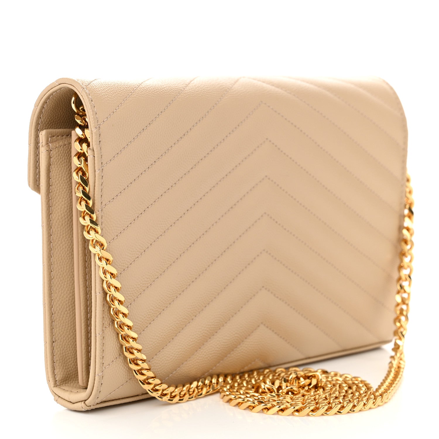 Saint Laurent Grain De Poudre Matelasse Chevron Monogram Chain Wallet Nude Powder 3 of 10