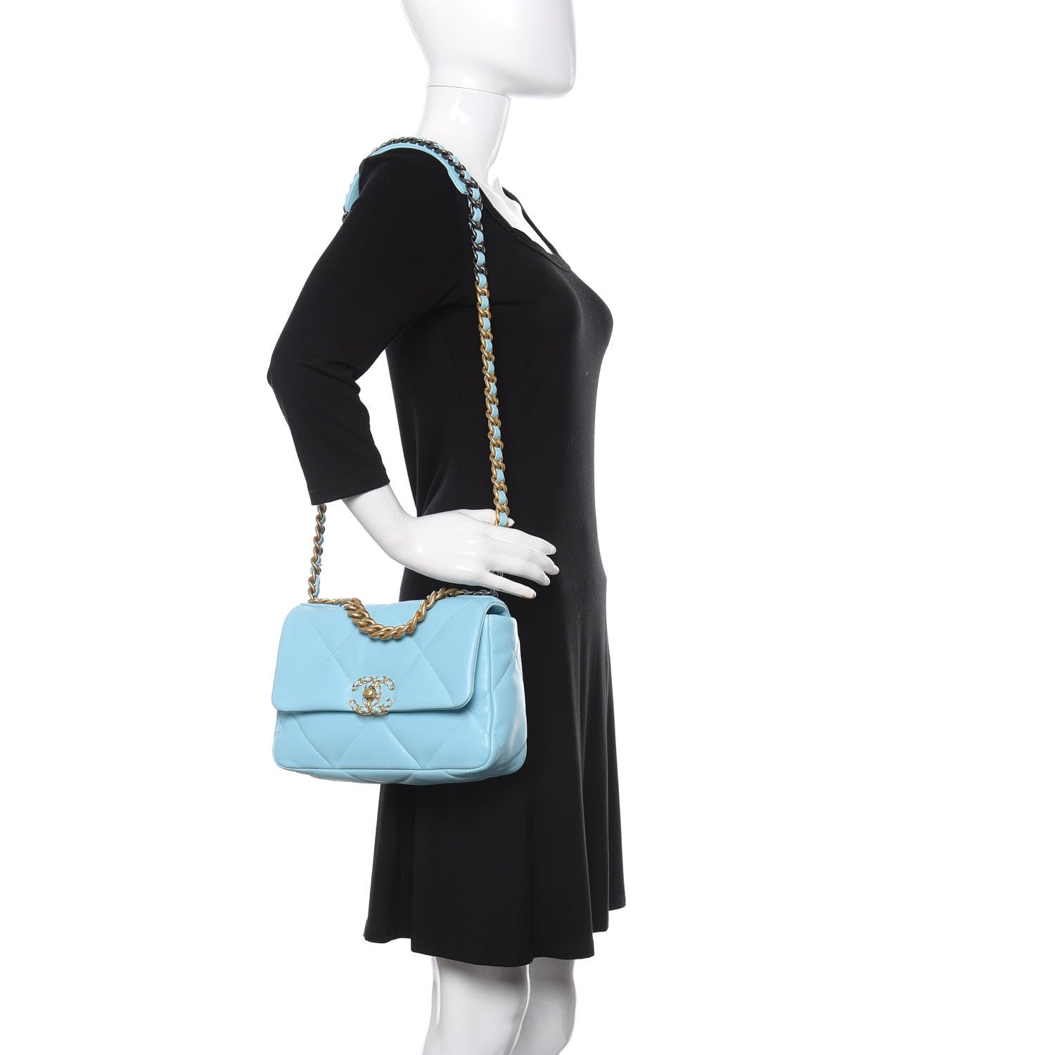 Chanel Shiny Lambskin Quilted Medium Chanel 19 Flap Light Blue 2 of 11