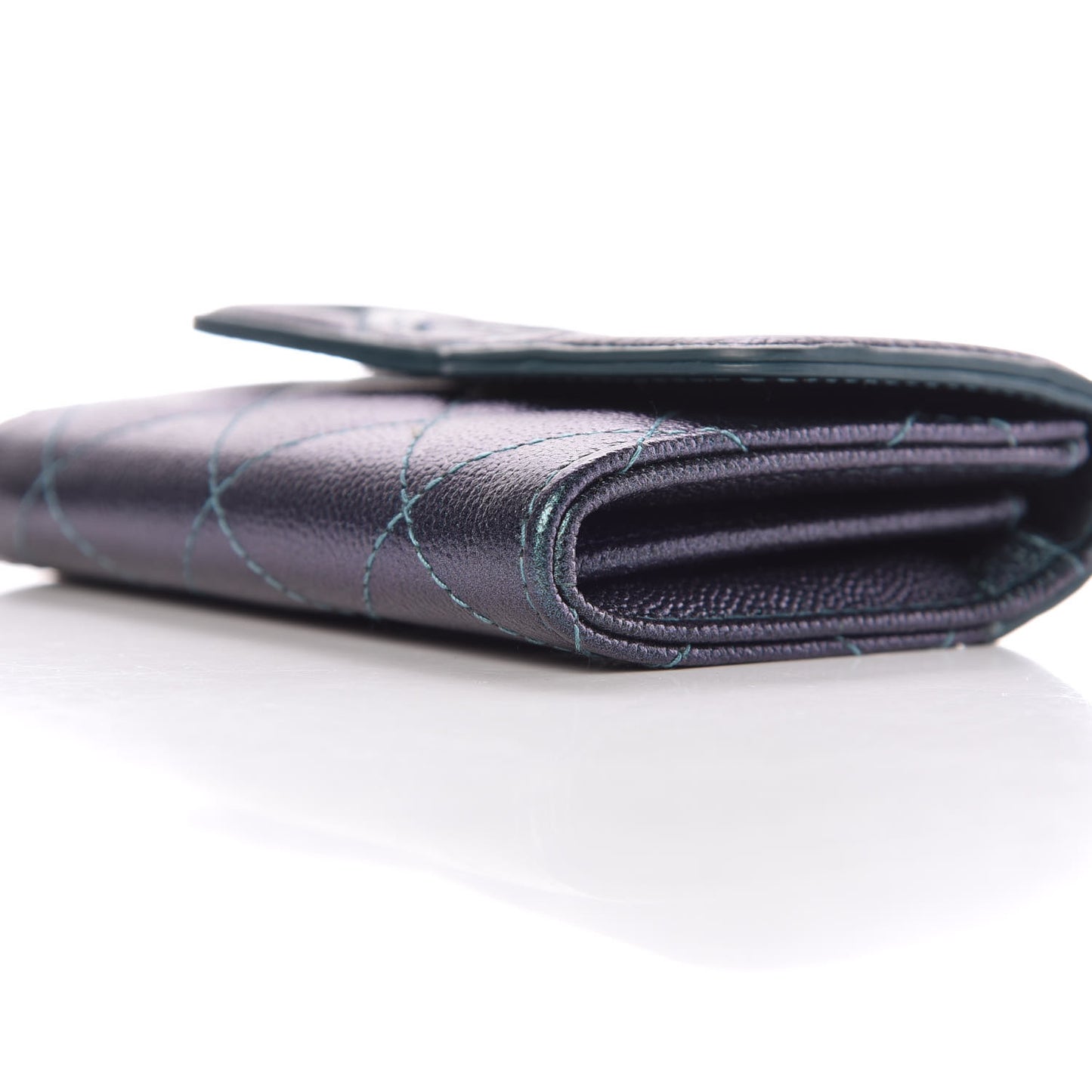 Iridescent Caviar Quilted Filigree Card Holder Dark Turquoise