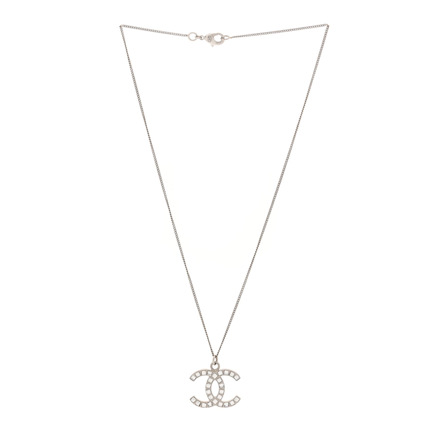 Crystal Baguette CC Necklace Silver