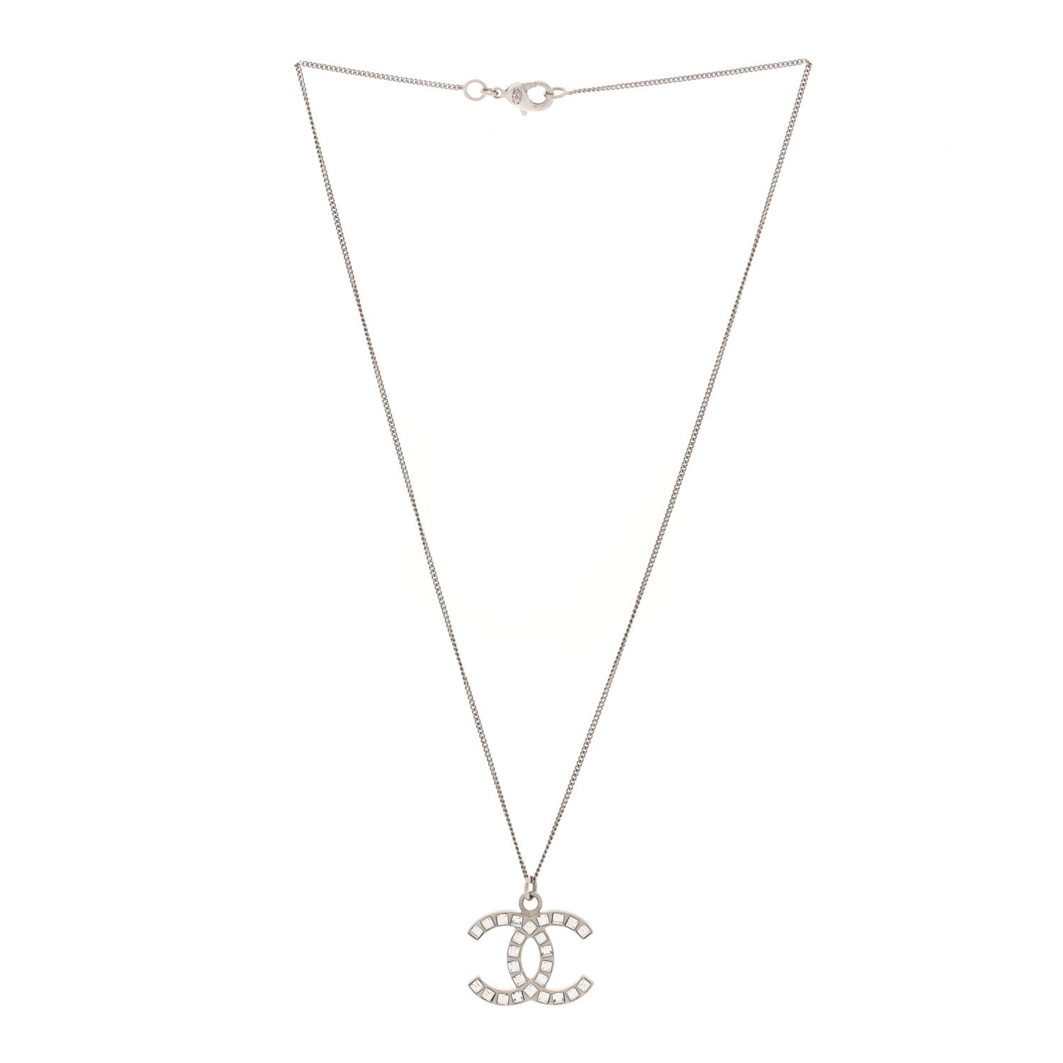 Chanel Crystal Baguette CC Necklace Silver 3 of 5