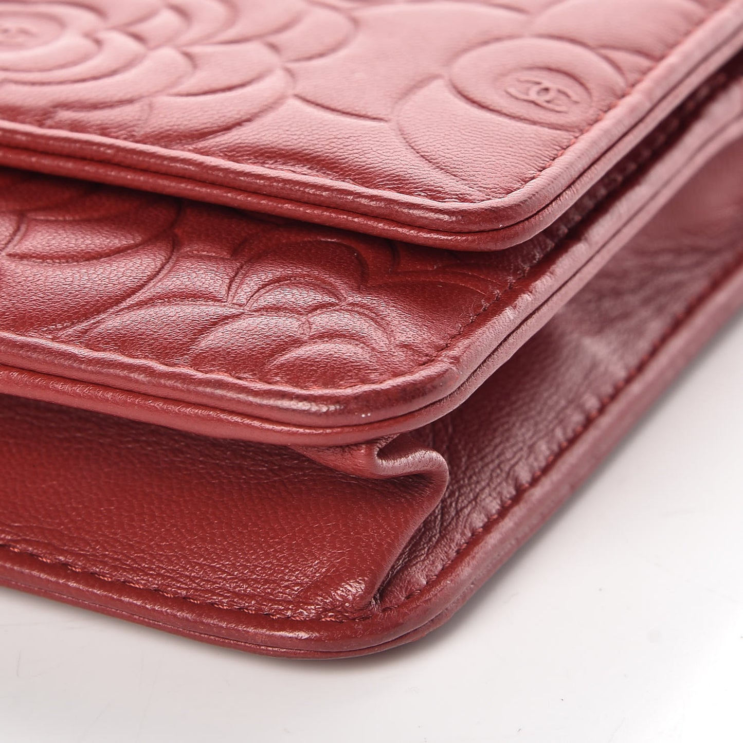 Lambskin Camellia Embossed Wallet On Chain WOC Red