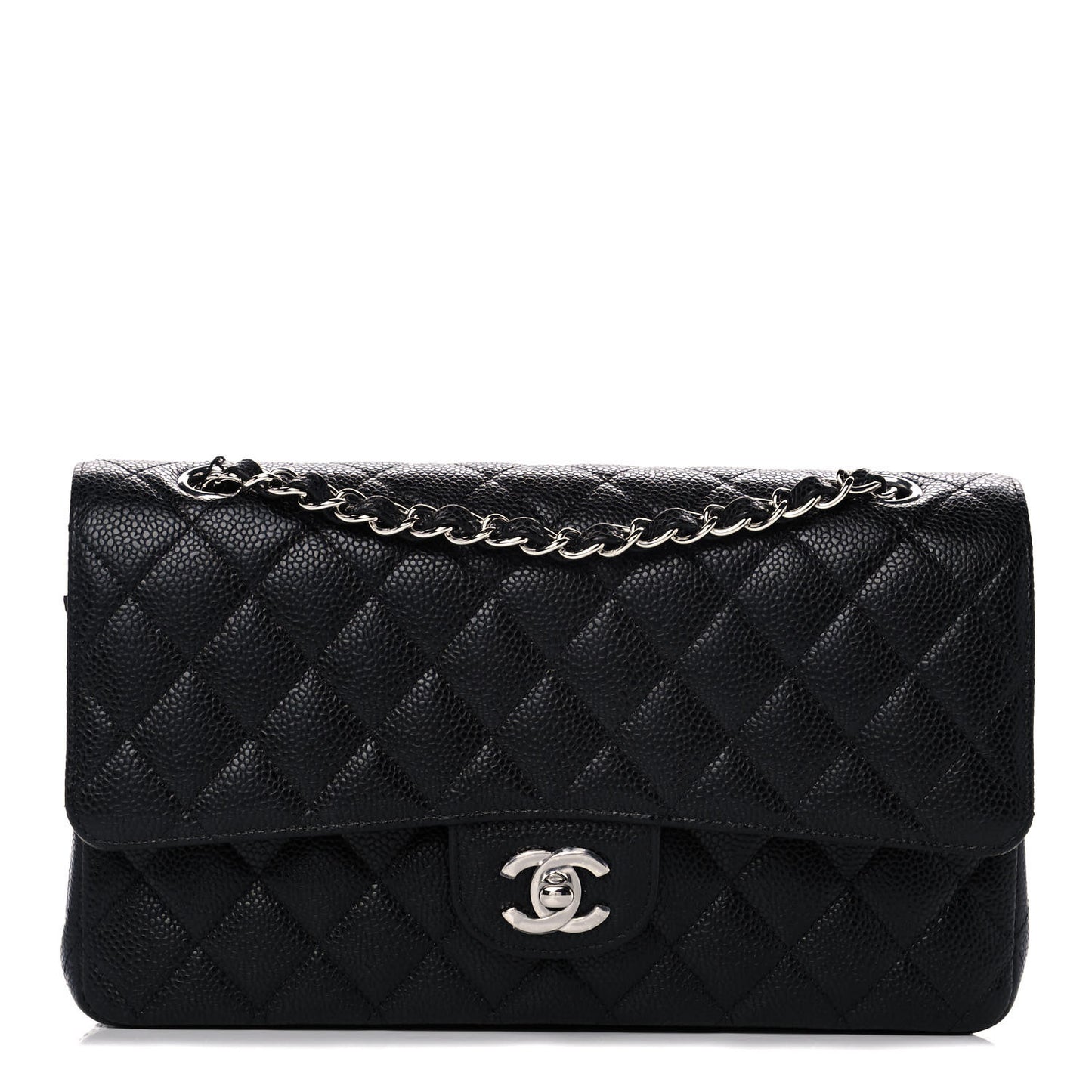 Caviar Quilted Medium Double Flap Black