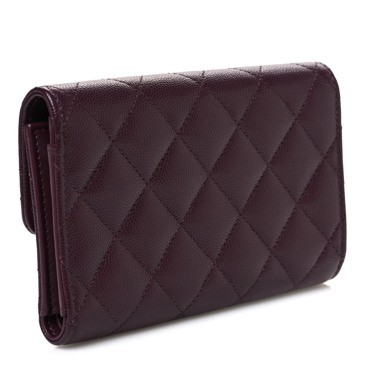 Caviar Quilted Chain Embossed CC Medium Flap Wallet Dark Burgundy