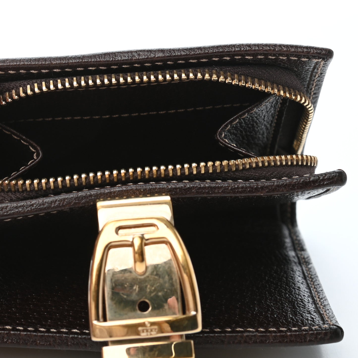 Monogram Buckle Compact Wallet Brown