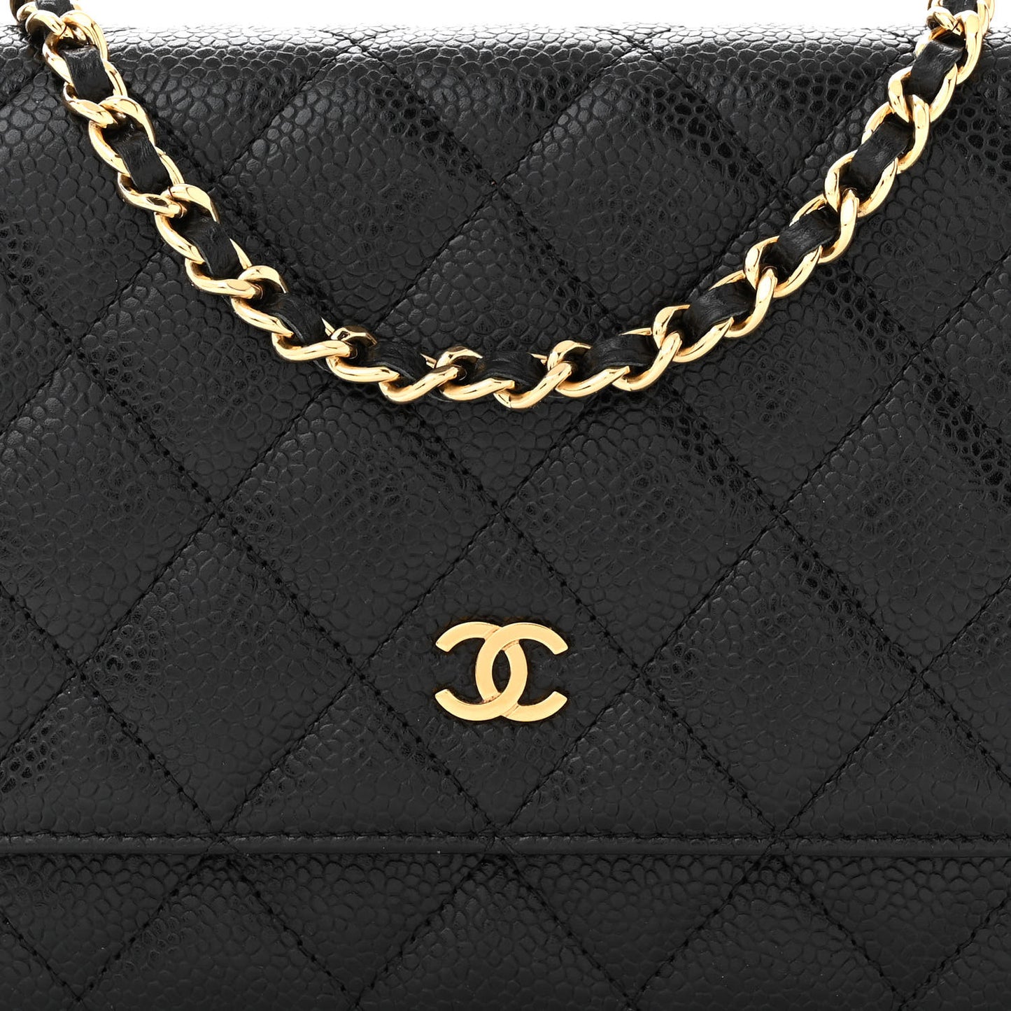 Caviar Quilted Wallet on Chain WOC Black