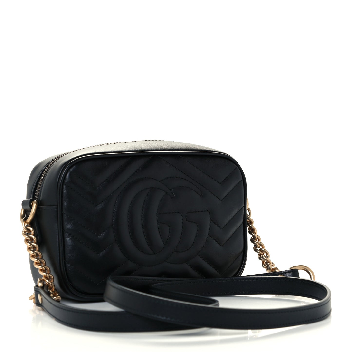 Calfskin Matelasse Mini GG Marmont Chain Shoulder Bag Black
