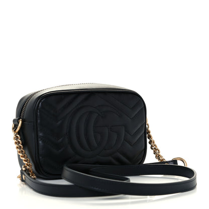 Gucci Calfskin Matelasse Mini GG Marmont Chain Shoulder Bag Black 3 of 11