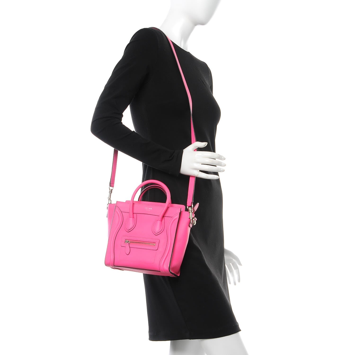 Celine Drummed Calfskin Nano Luggage Fluo Pink 2 of 9